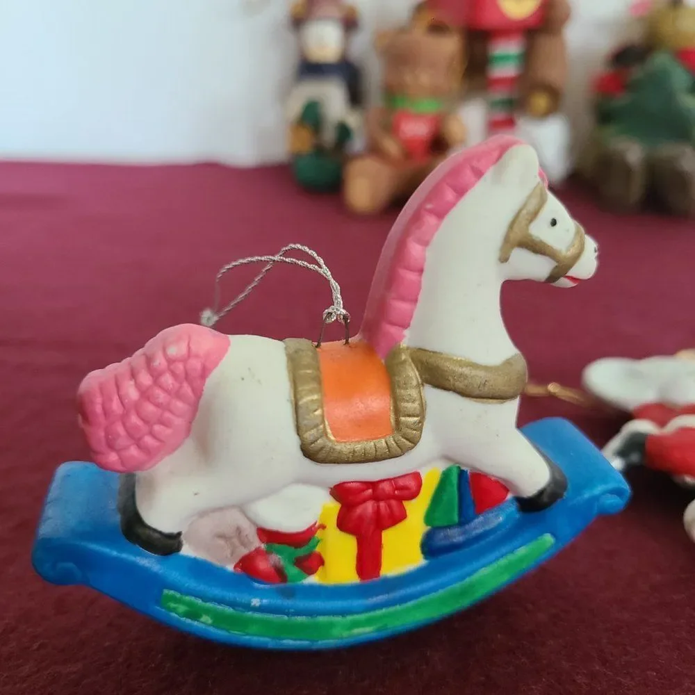 Vintage Christmas Animals Ornaments and Stocking Hanger Bundle Nine Items Lot